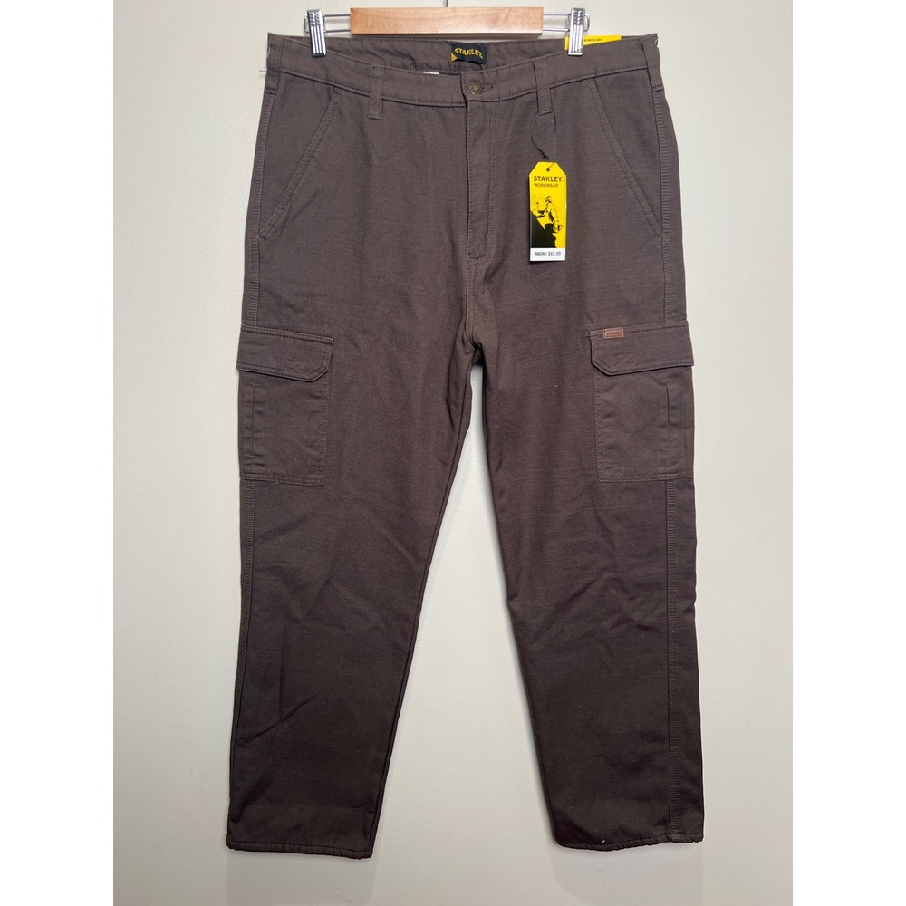 Stanley Fleece Lined Cargo Pants Mens 36x32 Chocolate Fleece Lined Workwear NWT